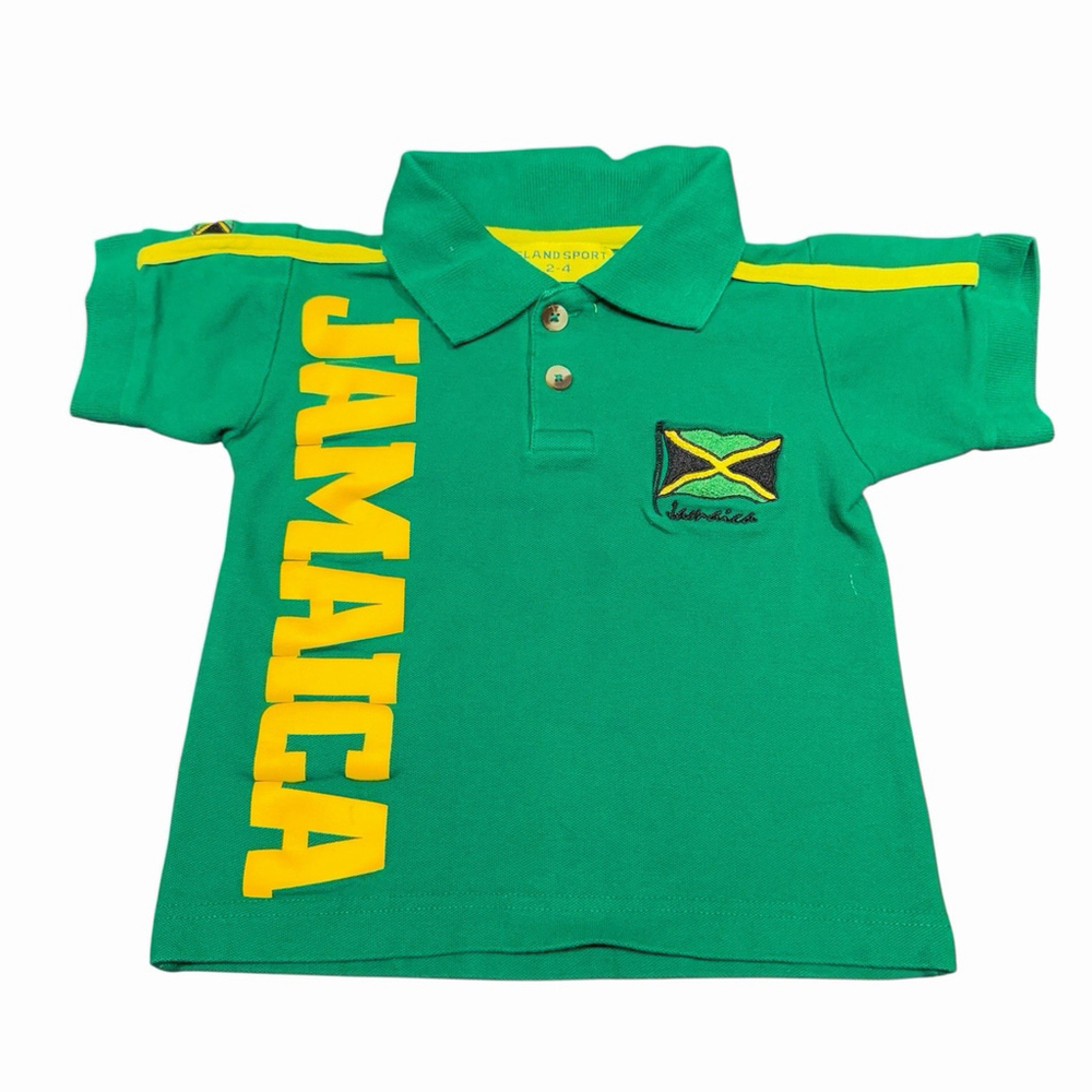 Island Sport Toddler Jamaica Polo Shirt Size 2–4 Green Yellow Flag Graphic
